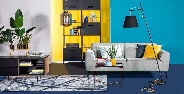 inspiratie trends tips van trendhopper colorblocking in het lente interieur #kast #vloerkleed 