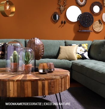 Woonkamer in styletrend Exciting nature. #bank #salontafel #woonaccessoires #trendhopper