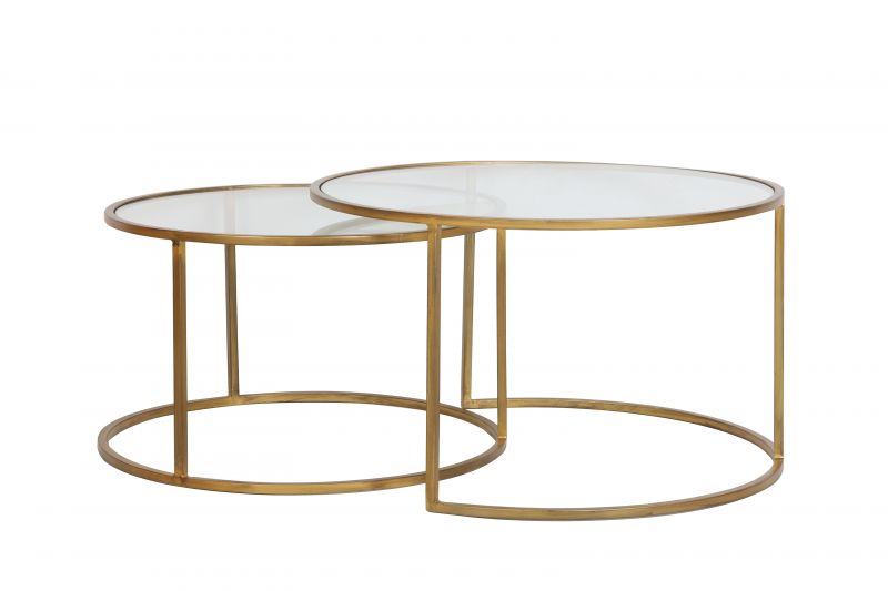 Salontafel Duarte goud set van 2 helder glas