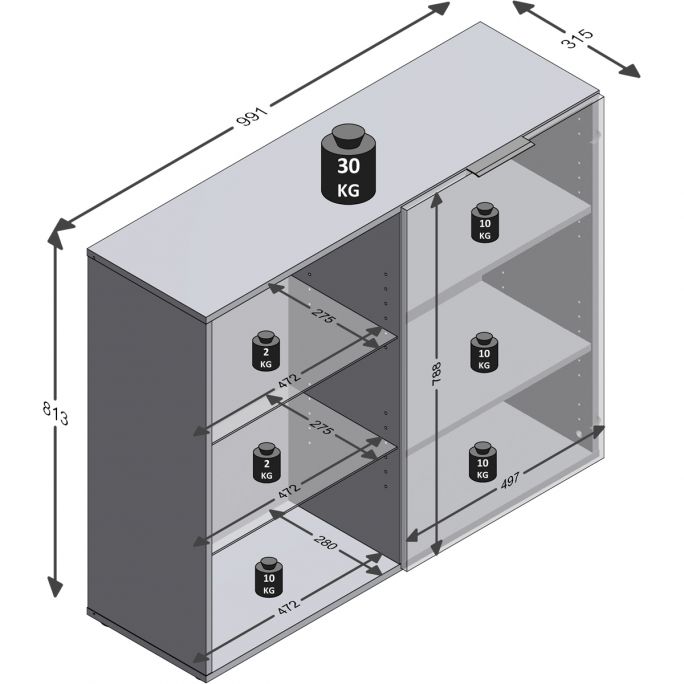 Kast Dronten 1 deur 2 glasplanken
