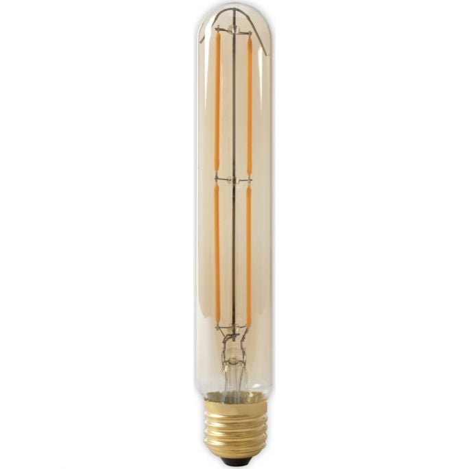 Calex LED Full Glass LongFilament Tubelar-Type Lamp 240V 4W E27 T32x185, 320lm, Gold 2100K Dimmable, energy label A+
