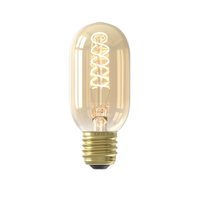 Calex LED Full Glass Flex Filament Tubular-Type lamp 240V 4W 200lm E27 T45x110, Gold 2100K Dimmable, energy label A