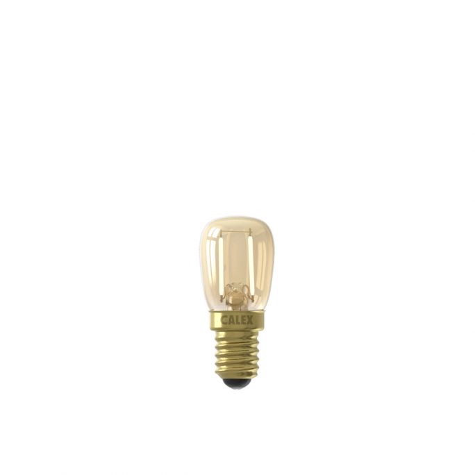Calex LED Full Glass Filament Pilot lamp 240V 1,5W 130lm E14 T26x58, Gold 2100K CRI80, energy label A++