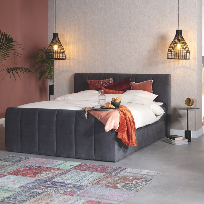 Laboratorium Kwelling Integratie Boxspring Stora in stof Velvet Antraciet incl. opbergbox |  Budgethomestore.nl