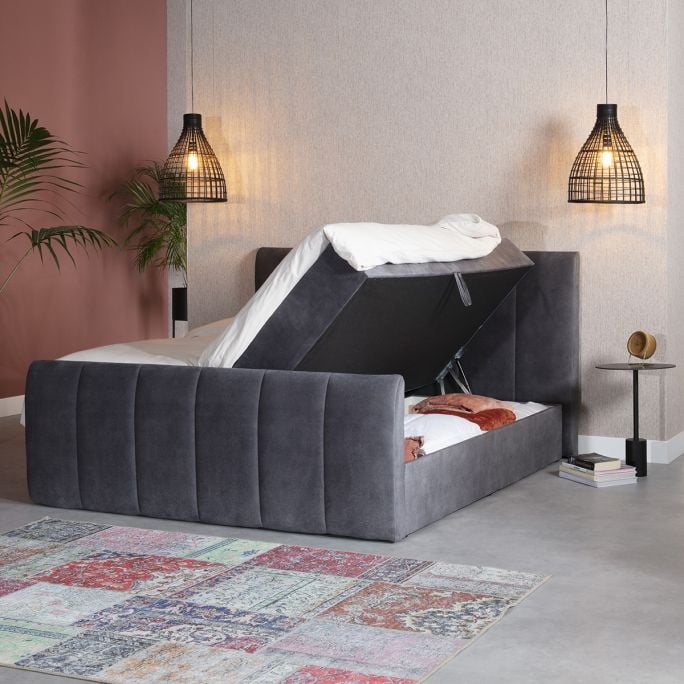 Boxspring Stora in stof Velvet Antraciet incl. opbergbox