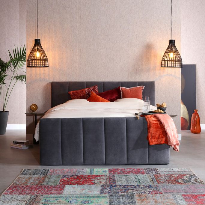 Boxspring Stora in stof Velvet Antraciet incl. opbergbox