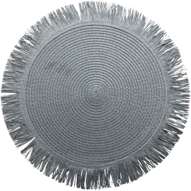 Placemat Fringe donkergrijs set van 2 afbeelding