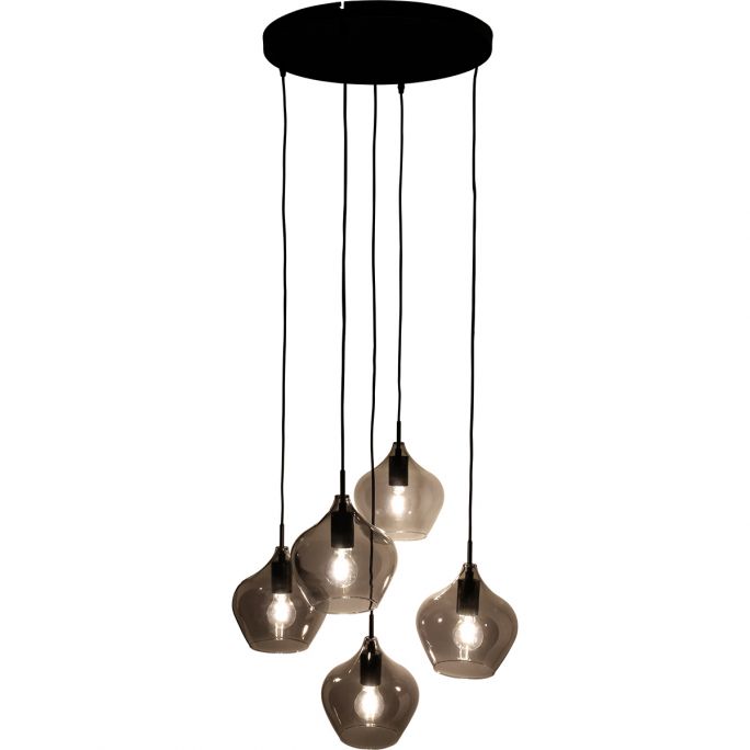 Hanglamp Rolf 5-lichts rond smoke