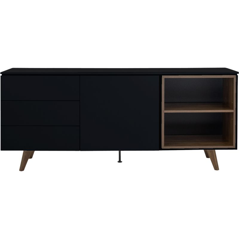 Dressoir Plain Zwart/Walnoot