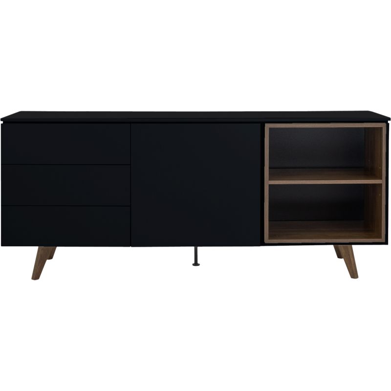 Dressoir Plain Zwart-Walnoot