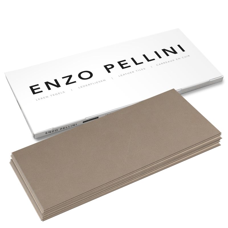 Enzo Pellini Behang / Wandtegels - Leer - Zelfklevend en eenvoudig te plaatsen - 8 tegels van 25x50 cm – Beige