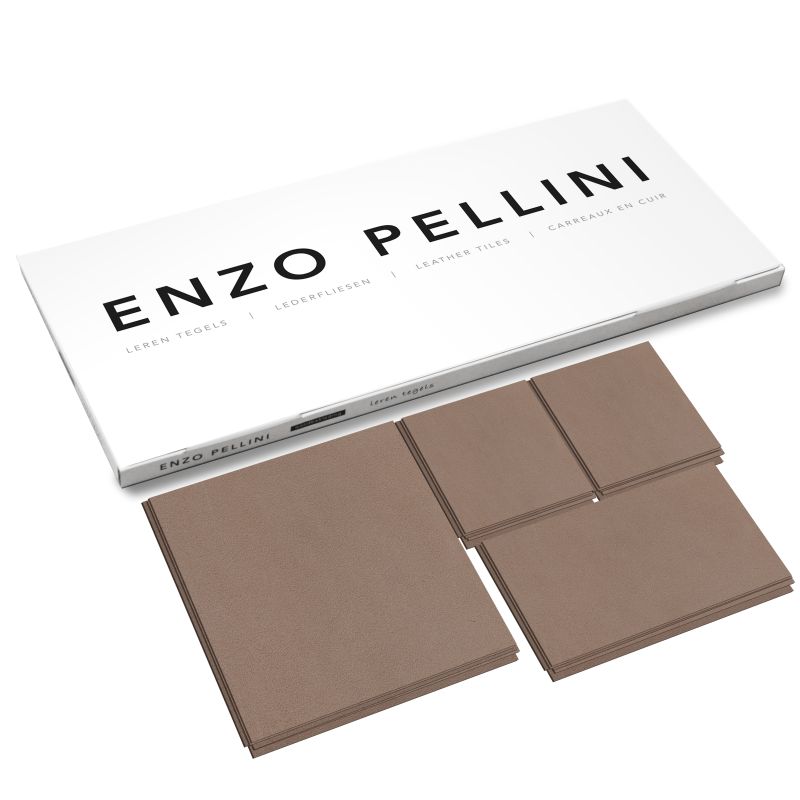 Enzo Pellini Behang / Wandtegels - Leer - Zelfklevend en eenvoudig te plaatsen - 34 tegels in diverse maten - Patchwork Taupe