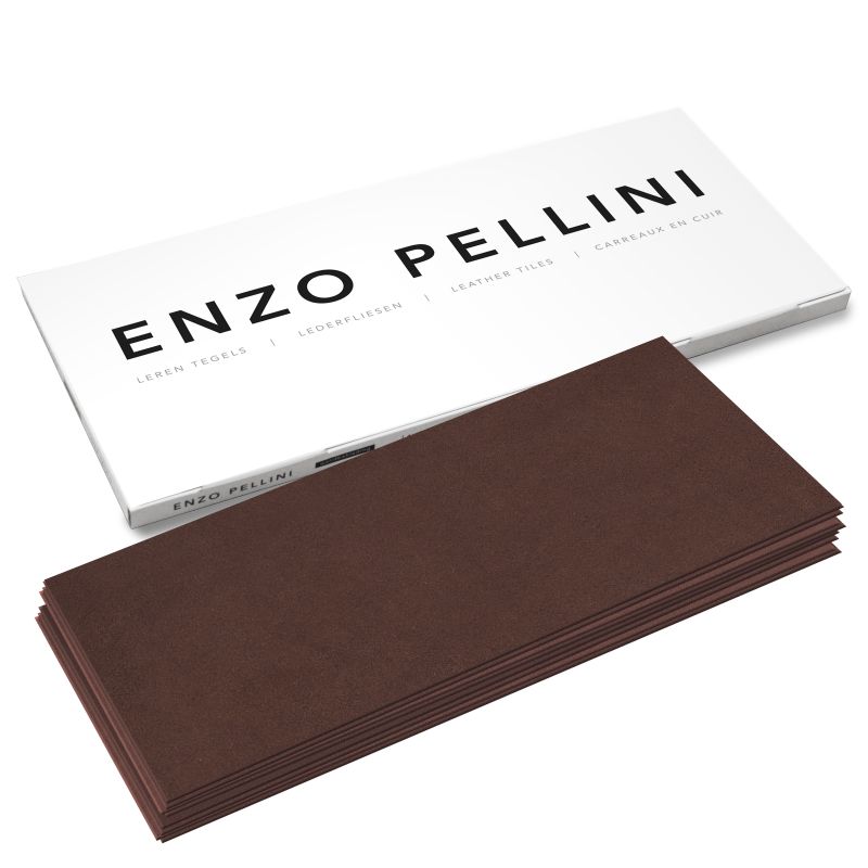 Enzo Pellini Behang / Wandtegels - Leer - Zelfklevend en eenvoudig te plaatsen - 8 tegels van 25x50 cm - Bruin (Ebony)