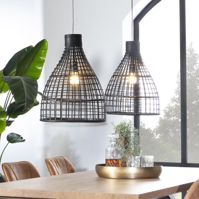 Brandweerman welzijn Baleinwalvis Hanglamp Porto 40x51cm rotan zwart | Budgethomestore.nl