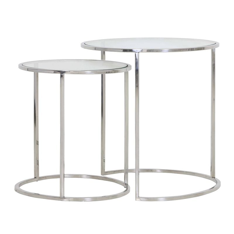 Bijzettafel Dennis nikkel + glas set van 2