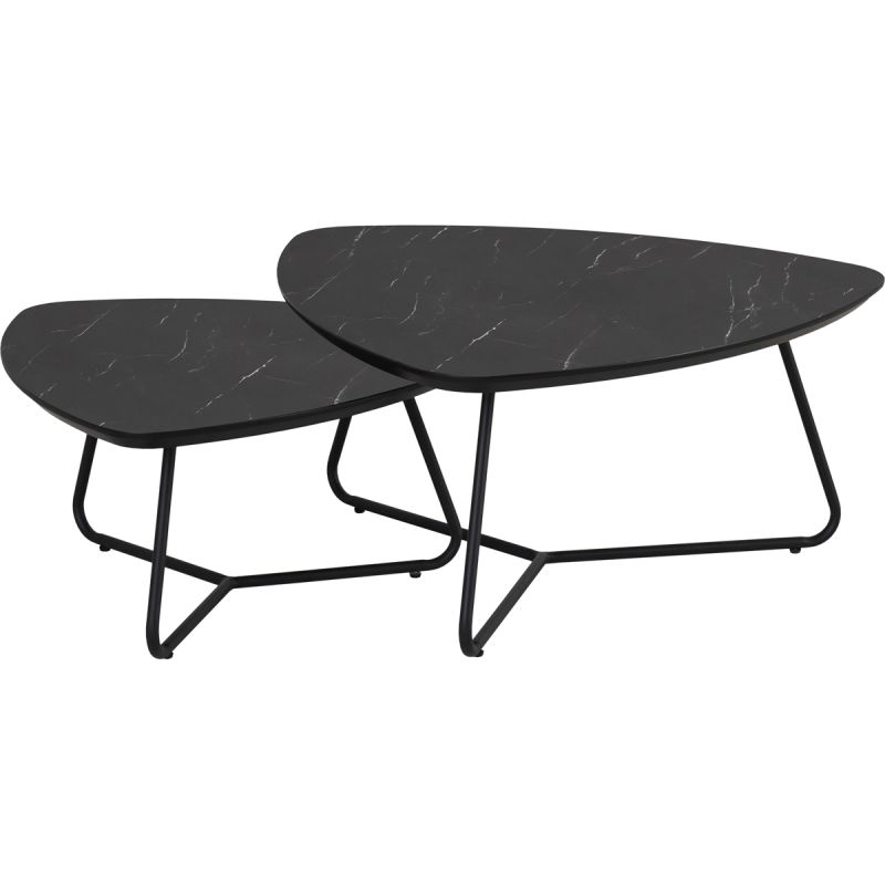 Salontafel Ties set van 2 Marmerlook Zwart