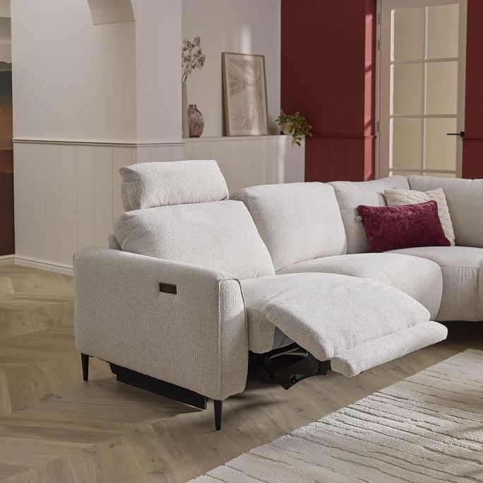 Bank Maily 2,5-zits arm links met 1 elek. relax (ééndelig) + hoekziteiland rechts