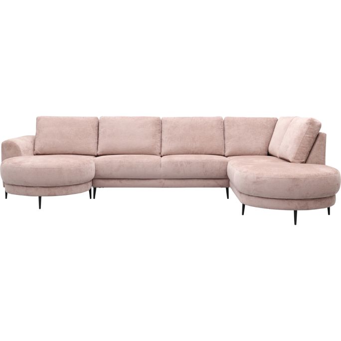 Bank Soof longchair rond arm links + 2,5 zits zonder arm + hoekziteiland rond rechts