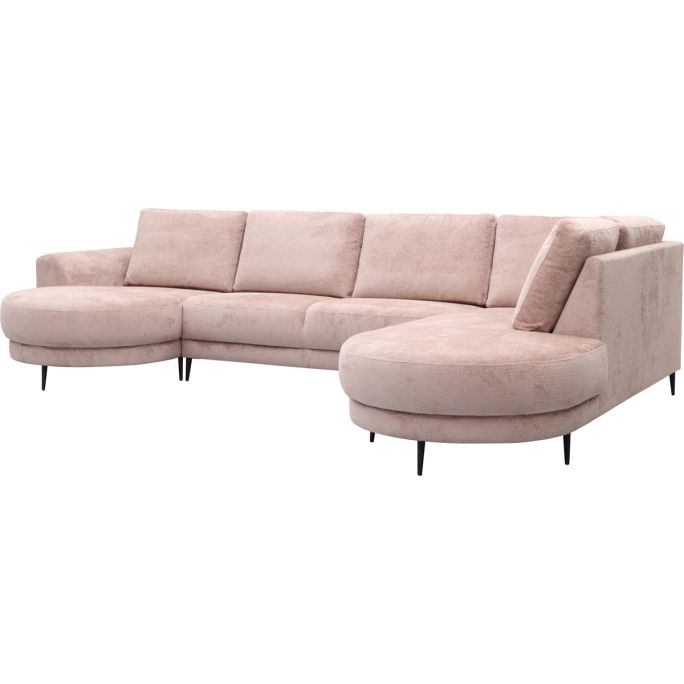 Bank Soof longchair rond arm links + 2,5 zits zonder arm + hoekziteiland rond rechts