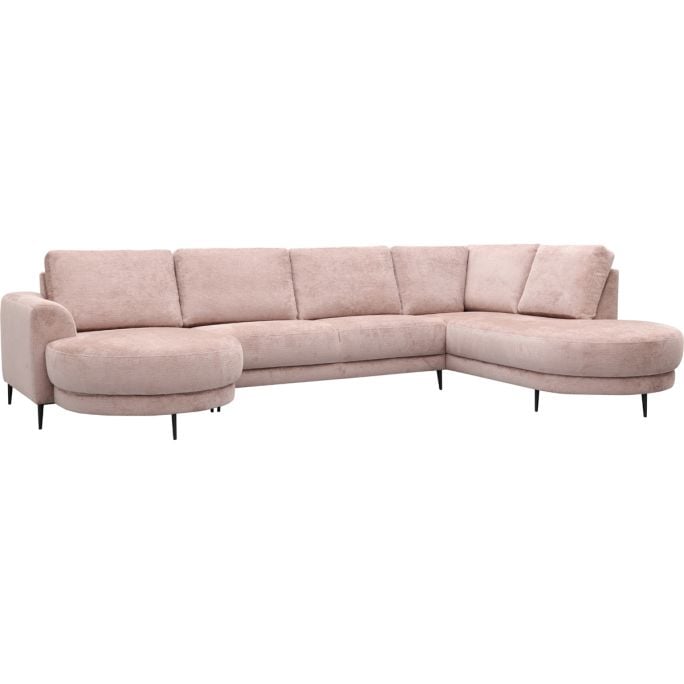 Bank Soof longchair rond arm links + 2,5-zits zonder arm + hoekziteiland rond rechts