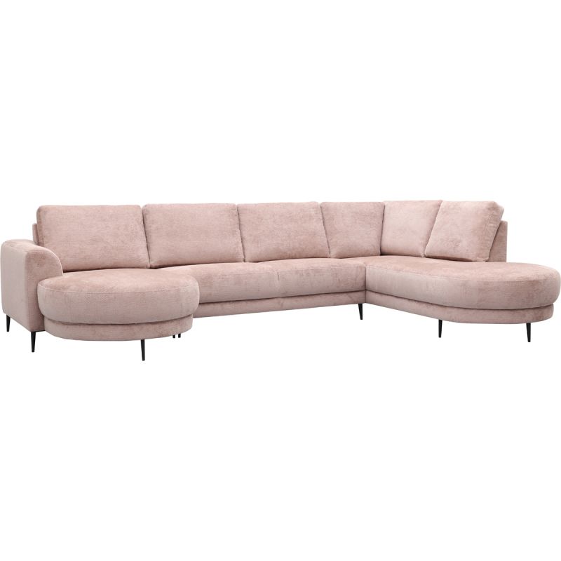 Bank Soof longchair rond arm links + 2,5 zits zonder arm + hoekziteiland rond rechts