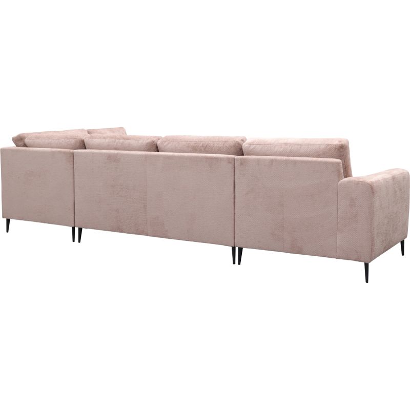 Bank Soof longchair rond arm links + 2,5 zits zonder arm + hoekziteiland rond rechts