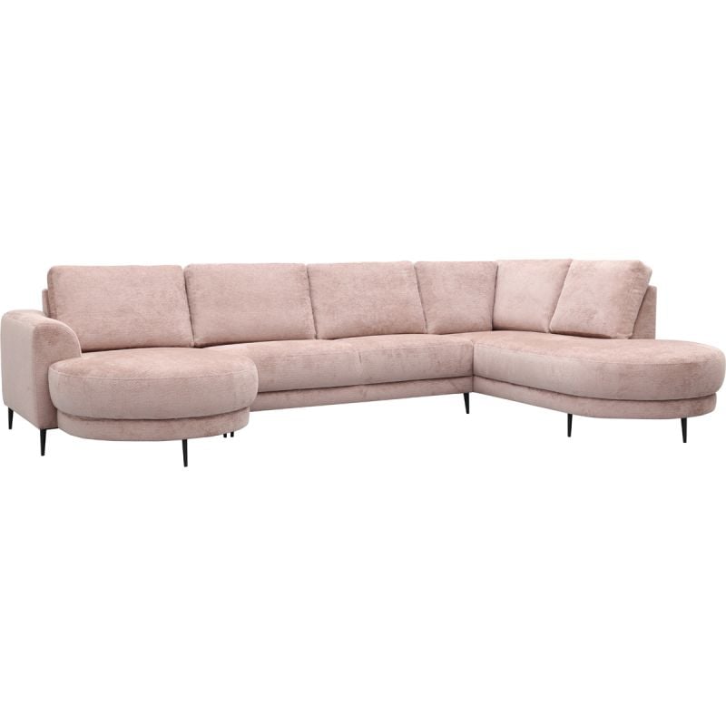 Bank Soof longchair rond arm links + 2,5-zits zonder arm + hoekziteiland rond rechts