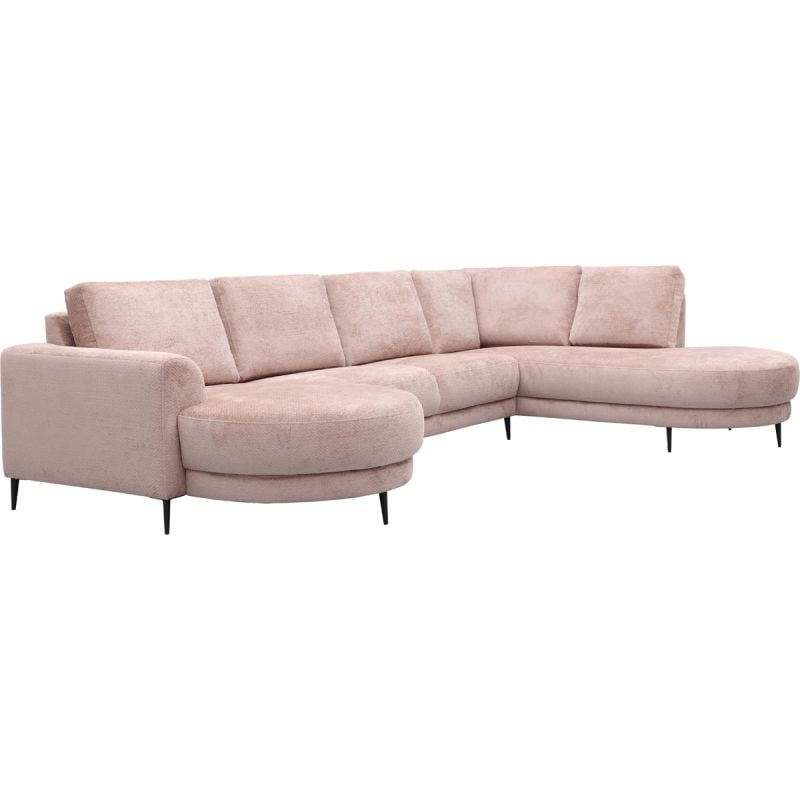 Bank Soof longchair rond arm links + 2,5-zits zonder arm + hoekziteiland rond rechts