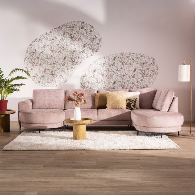 Bank Soof hoekziteiland rond links + 2,5 zits zonder arm + longchair rond arm rechts