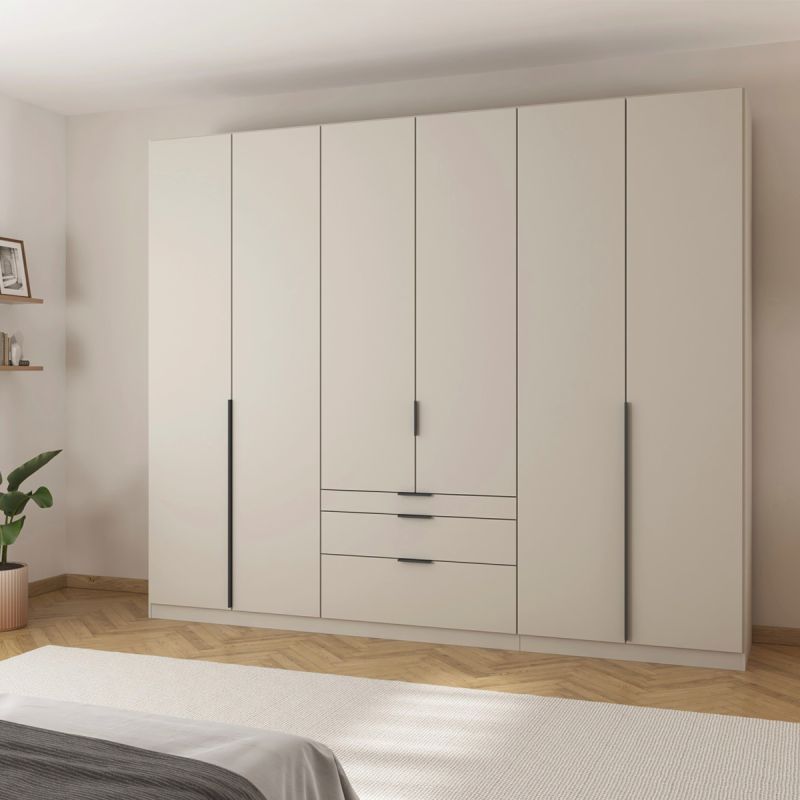 Kledingkast Abbey B270xH229 Champagne, 6 deuren, 3 laden incl, 6 legplanken en 3 roedes