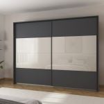 Kledingkast Quadro B226xH229 Grijs Metallic/champagne glas incl. 4 legplanken en 2 roedes