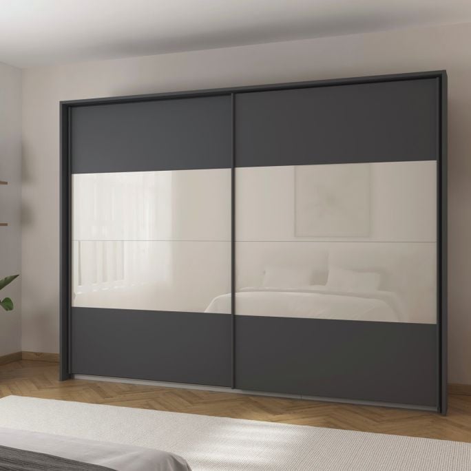 Kledingkast Quadro B226xH229 Grijs Metallic/champagne glas incl. 4 legplanken en 2 roedes