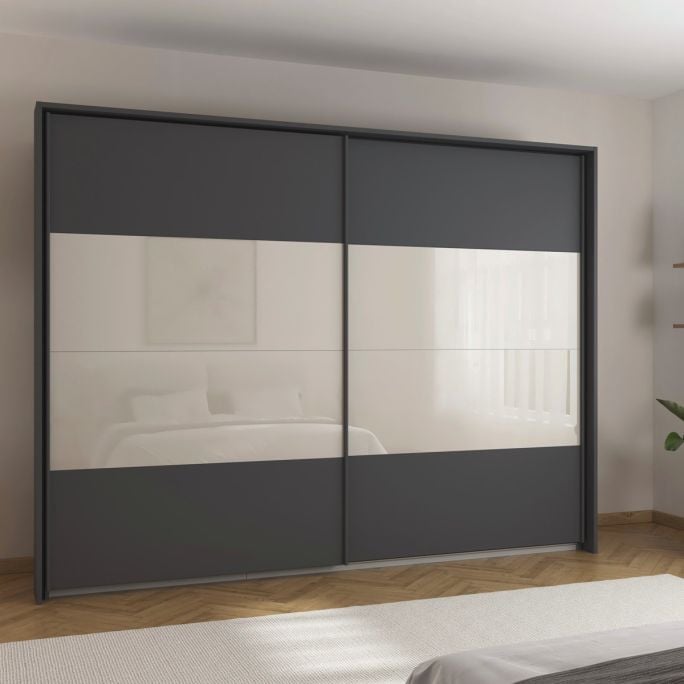 Kledingkast Quadro B226xH229 Grijs Metallic/champagne glas incl. 4 legplanken en 2 roedes