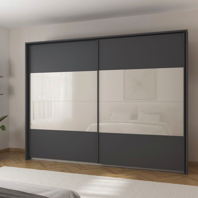 Kledingkast Quadro B226xH229 Grijs Metallic/champagne glas incl. 4 legplanken en 2 roedes