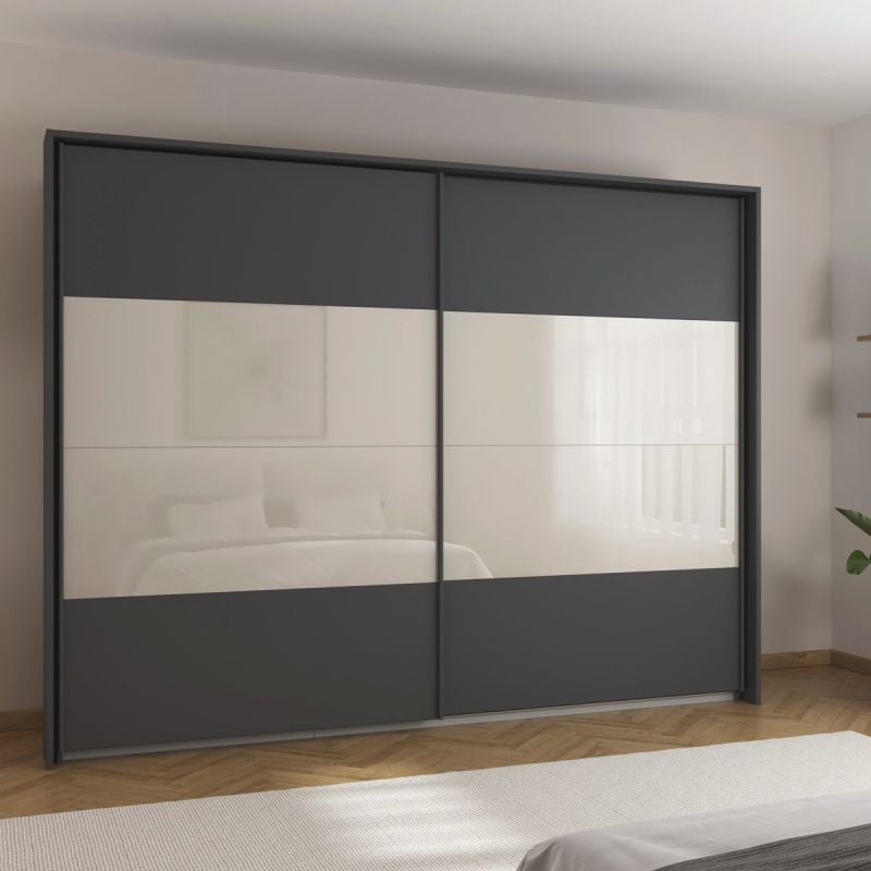 Kledingkast Quadro B226xH229 Grijs Metallic/champagne glas incl. 4 legplanken en 2 roedes