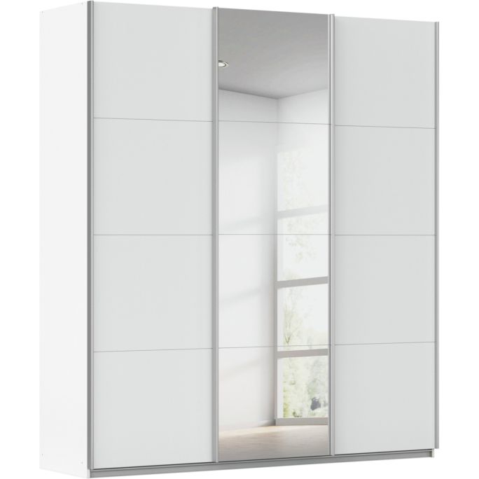 Kledingkast Kick 203 x 229 cm Alpinewit met 1 spiegeldeur en aluminiumkleur greeplijst