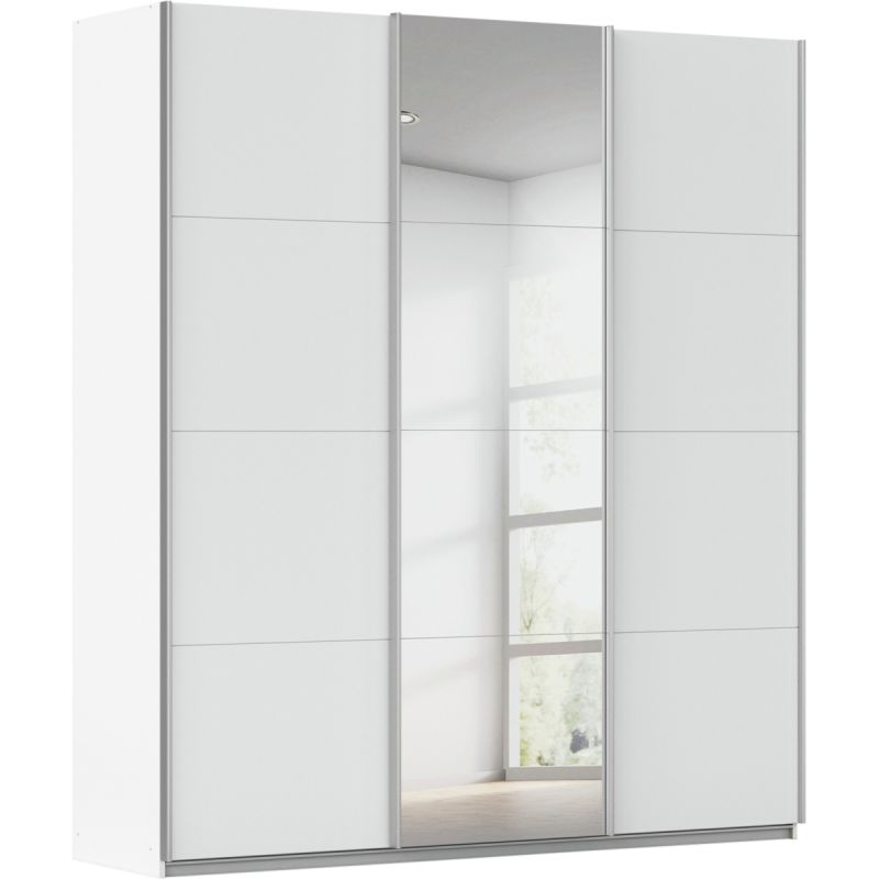 Kledingkast Kick 203 x 229 cm Alpinewit met 1 spiegeldeur en aluminiumkleur greeplijst