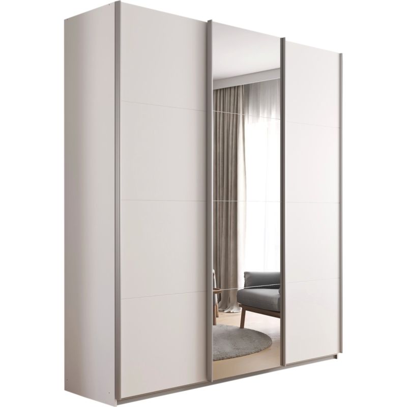 Kledingkast Kick 203 x 229 cm Alpinewit met 1 spiegeldeur en aluminiumkleur greeplijst