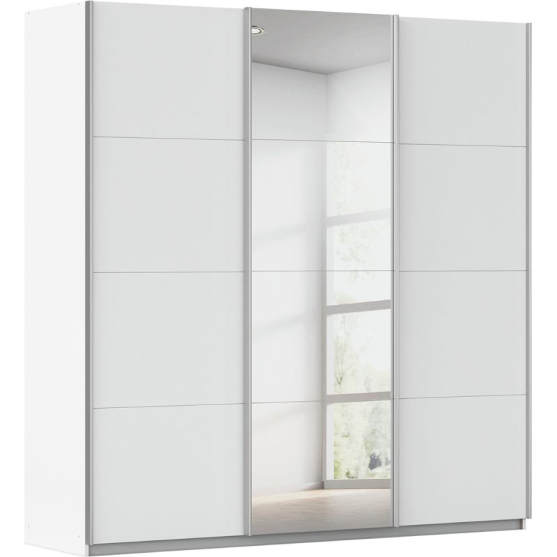 Kledingkast Kick 203 x 210 cm Alpinewit met 1 spiegeldeur en aluminiumkleur greeplijst