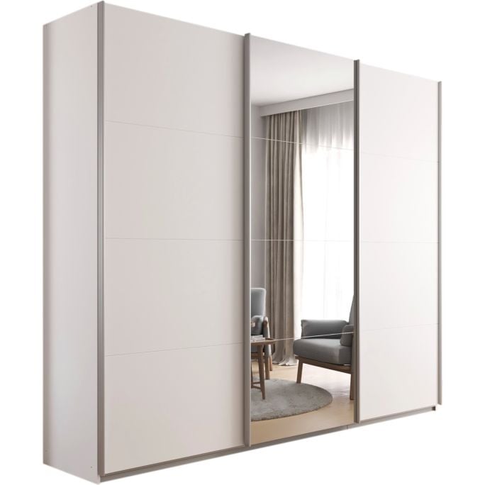 Kledingkast Kick 271 x 229 cm Alpinewit met 1 spiegeldeur en aluminiumkleur greeplijst