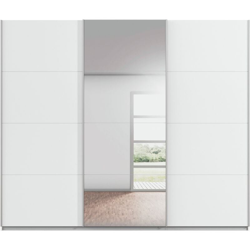 Kledingkast Kick 271 x 229 cm Alpinewit met 1 spiegeldeur en aluminiumkleur greeplijst