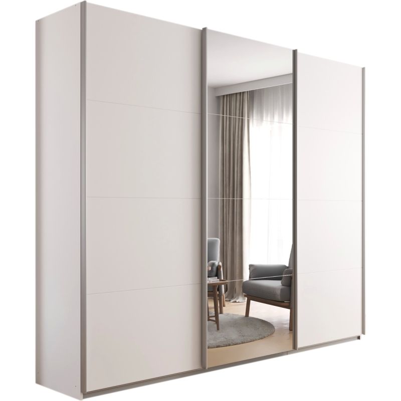 Kledingkast Kick 271 x 229 cm Alpinewit met 1 spiegeldeur en aluminiumkleur greeplijst