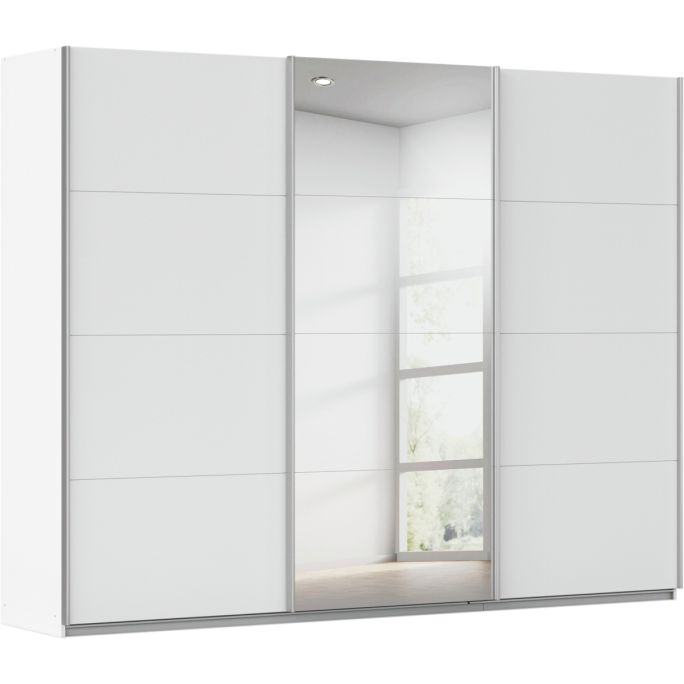 Kledingkast Kick 271 x 210 cm Alpinewit met 1 spiegeldeur en aluminiumkleur greeplijst