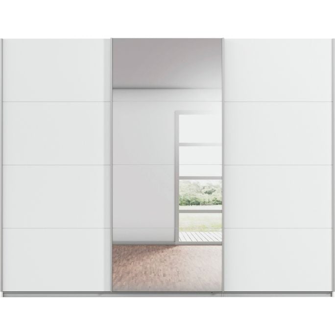 Kledingkast Kick 271 x 210 cm Alpinewit met 1 spiegeldeur en aluminiumkleur greeplijst