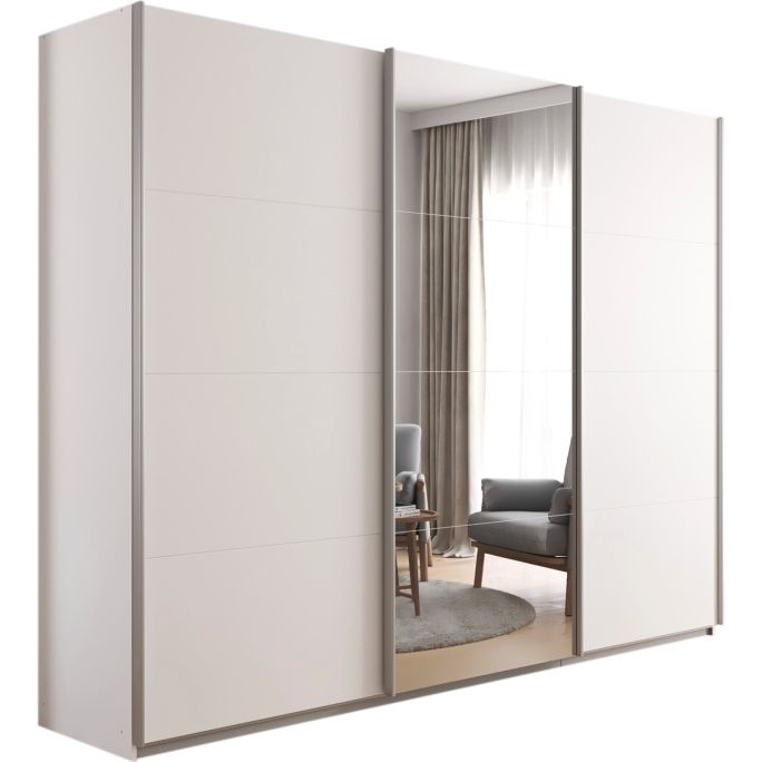 Kledingkast Kick 271 x 210 cm Alpinewit met 1 spiegeldeur en aluminiumkleur greeplijst