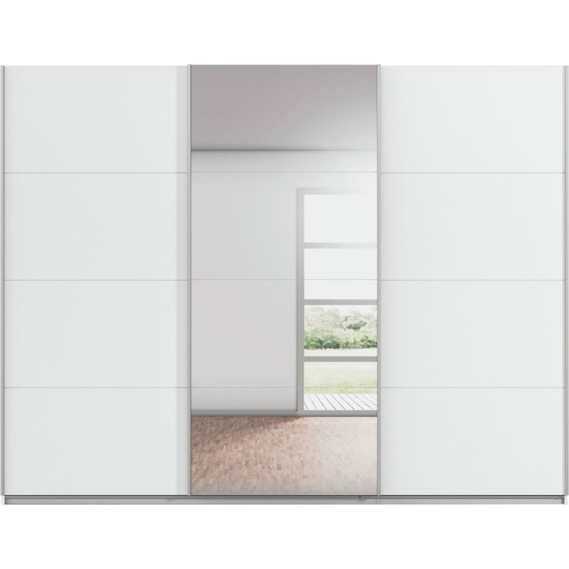 Kledingkast Kick 271 x 210 cm Alpinewit met 1 spiegeldeur en aluminiumkleur greeplijst
