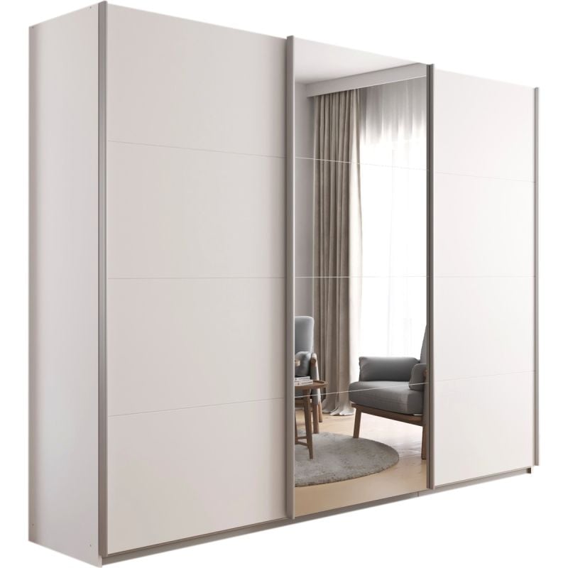 Kledingkast Kick 271 x 210 cm Alpinewit met 1 spiegeldeur en aluminiumkleur greeplijst