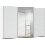 Kledingkast Kick 360 x 229 cm Alpinewit met 1 spiegeldeur en aluminiumkleur greeplijst