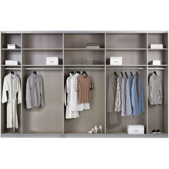 Kledingkast Kick 360 x 229 cm Alpinewit met 1 spiegeldeur en aluminiumkleur greeplijst