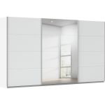 Kledingkast Kick 360 x 210 cm Alpinewit met 1 spiegeldeur en aluminiumkleur greeplijst
